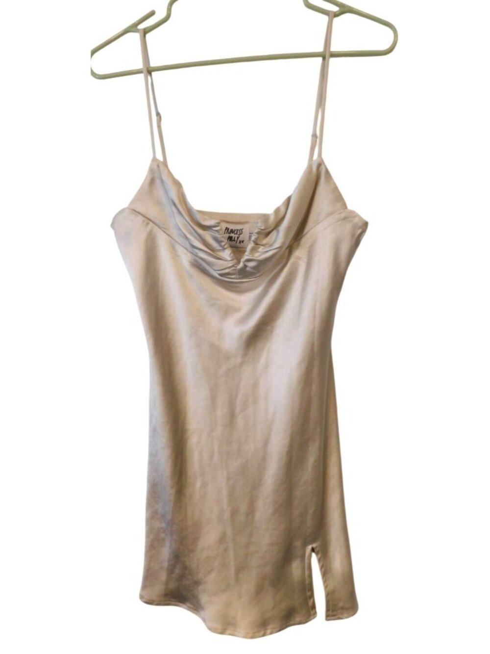 Princess Polly Size 6 Satin Mini Dress Champagne Cowl Neck Y2K Party Glam